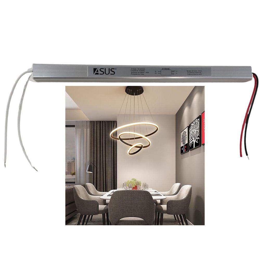 Fonte Slim Drive Bivolt 48W 12V 4A Perfil Fita Led Lustre Luminaria Multiuso Decoraçao