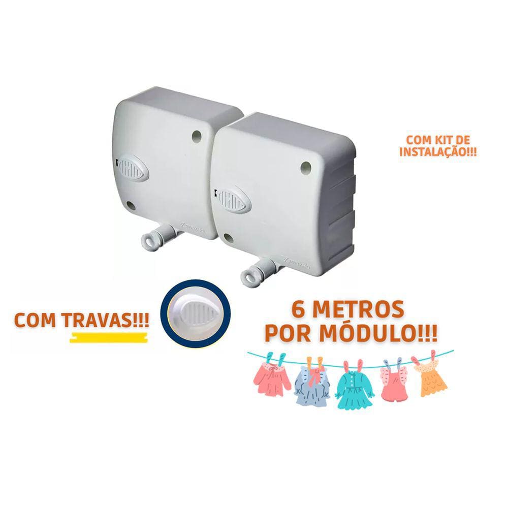 Varal Retrátil De Parede Automático Com 2 Módulos De 6Metros