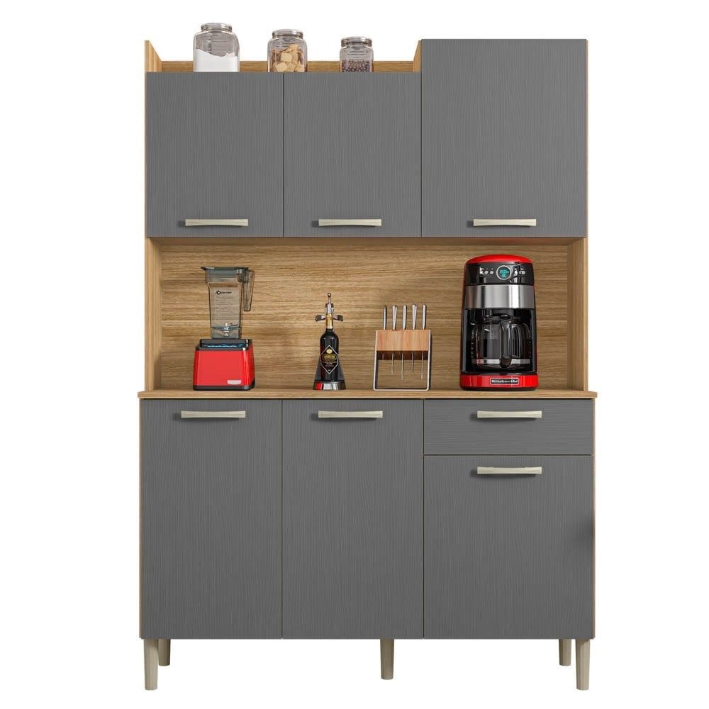 Armário de Cozinha Compacta 121cm Pádua K02 Freijó/Gris - Mpozenato