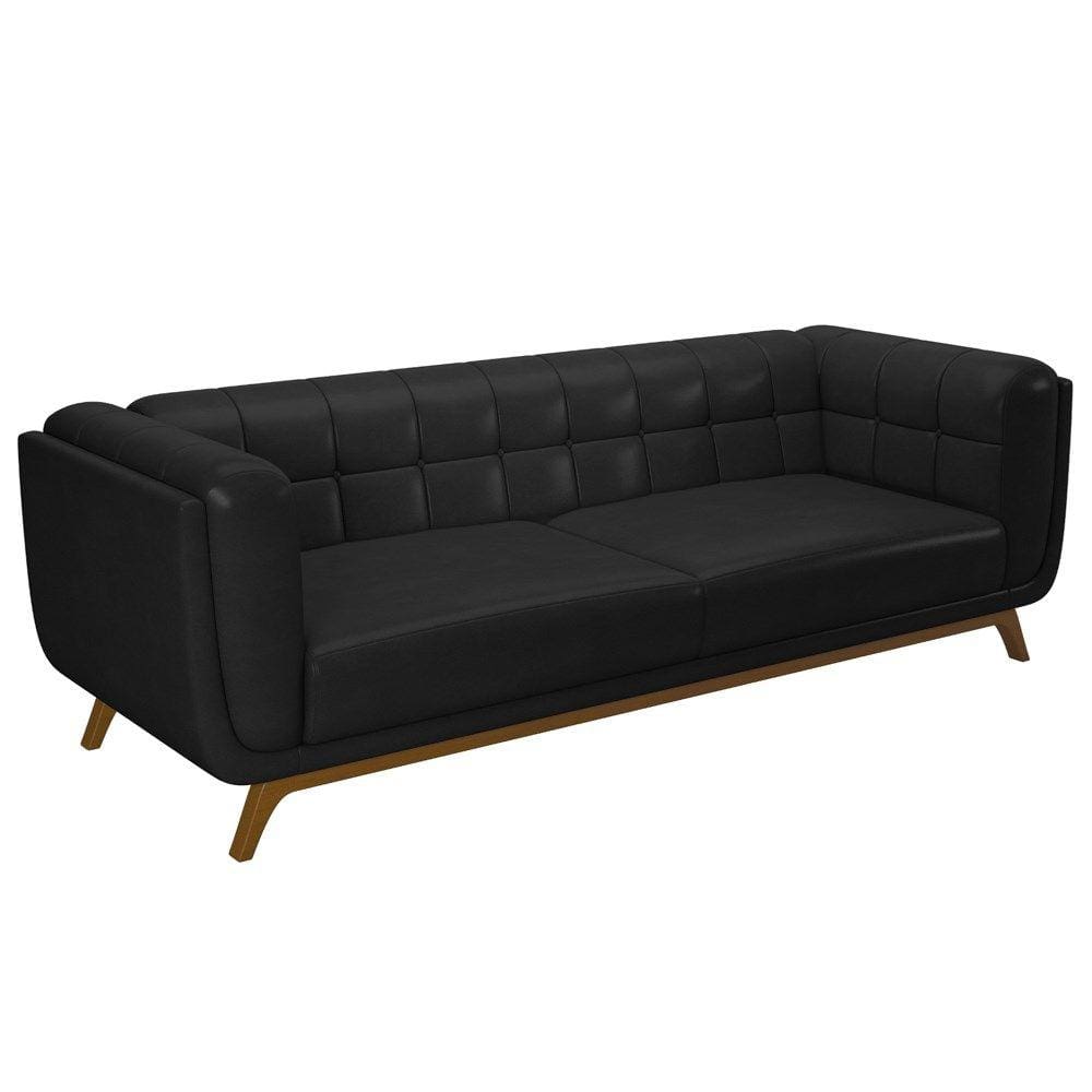 Sofá Living Decorativo 2 Lugares 180cm Bellart M22 Sintético Preto - Mpozenato