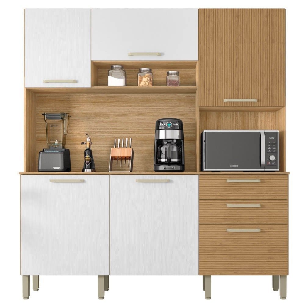 Armário de Cozinha Compacta 180cm Turim K02 Freijó/Supremo/Ripado - Mpozenato