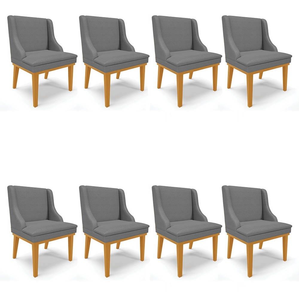 Kit 8 Cadeiras Estofadas para Sala de Jantar Base Fixa de Madeira Castanho Lia Veludo Grafite - Ibiz