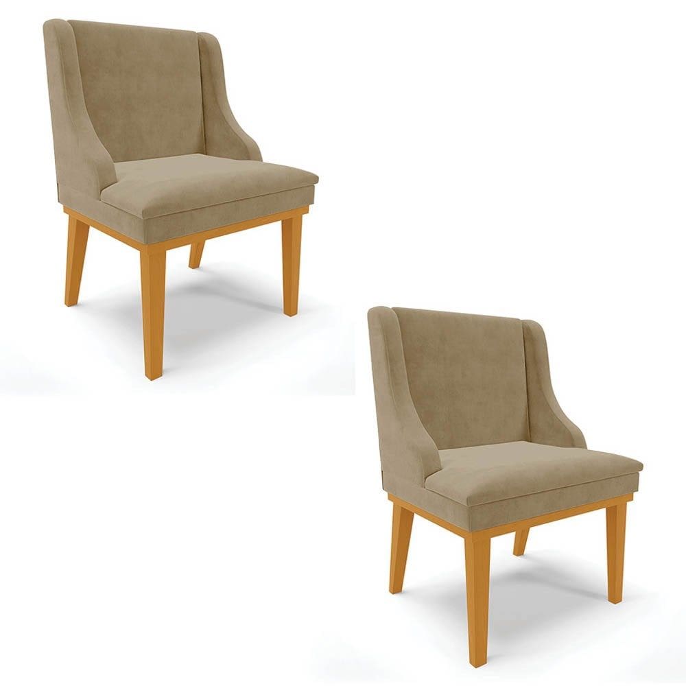 Kit 2 Cadeiras Estofadas para Sala de Jantar Base Fixa de Madeira Castanho Lia Suede Marrom RT - Ibi