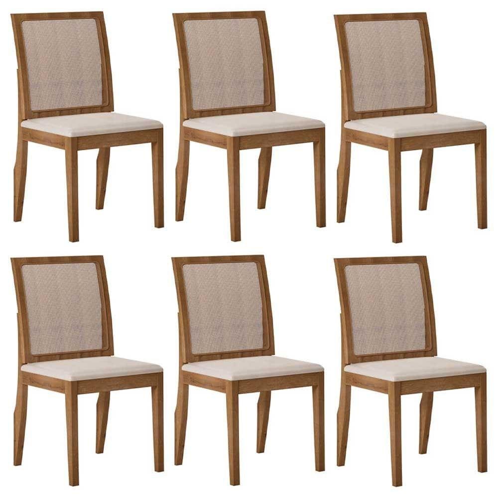 Kit 6 Cadeiras de Jantar Joana N04 Facto Plus Pérola/Ipê - Mpozenato