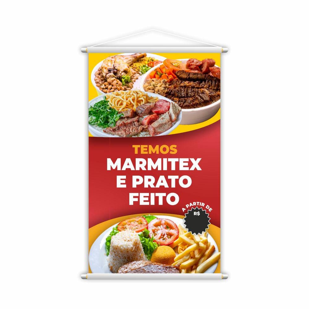 Banner Temos Marmitex e Prato Feito Restaurante 80x50cm