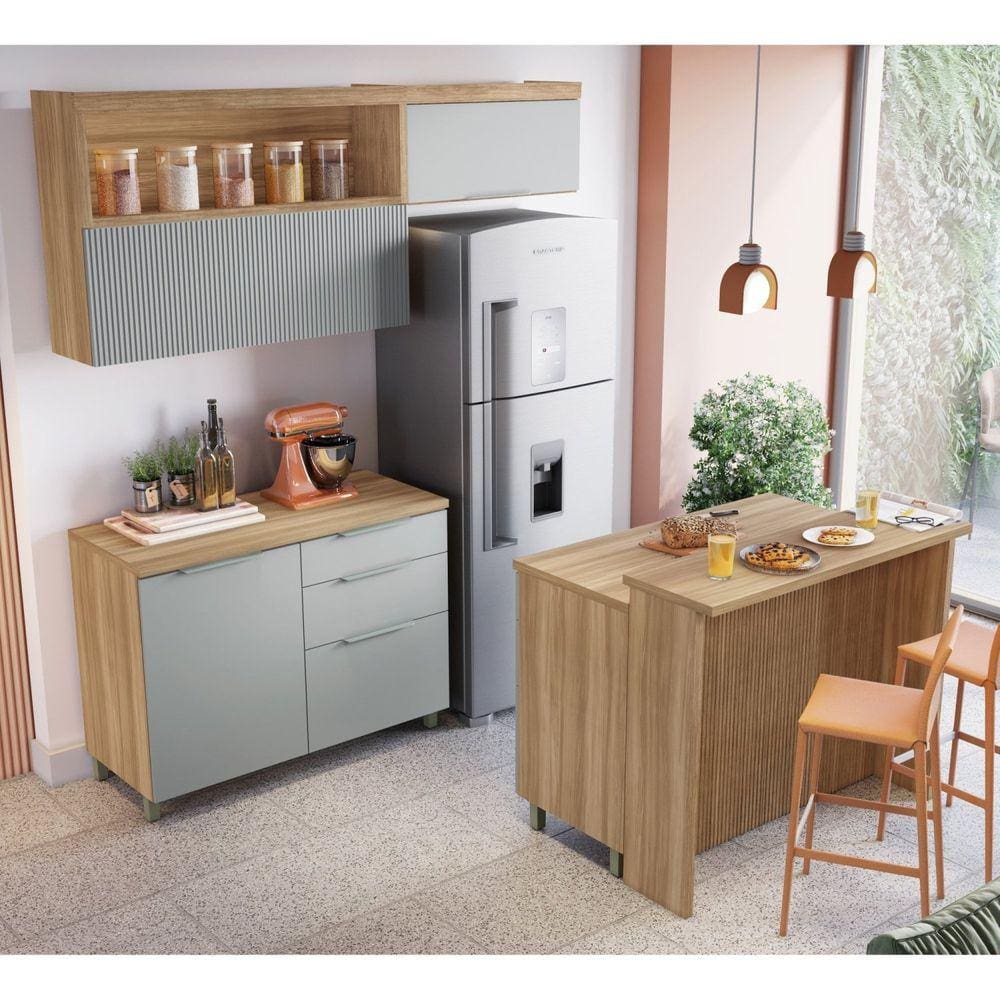Cozinha 5 Peças 100% MDF Marquesa Gourmet Marrom/Verde