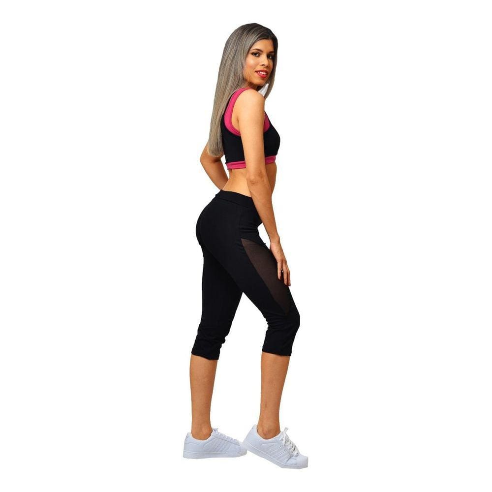 Top Fitness Feminino Nadador Preto com Alças Duplas Neon