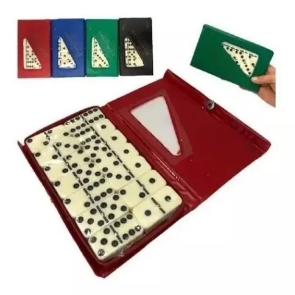 Jogo Domino Profissional Osso Colorido 28 Peças Com Estojo