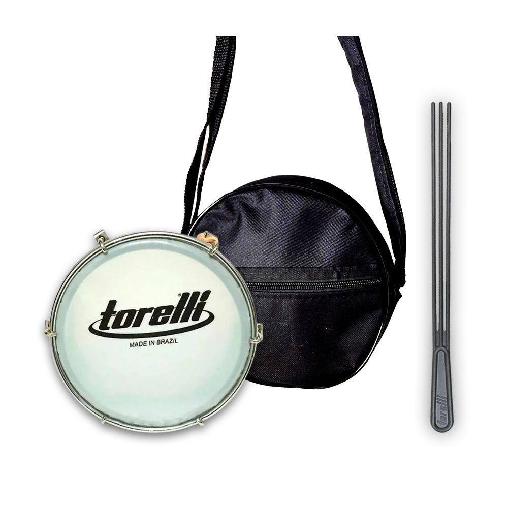 Kit Tamborim Pele Leitosa Torelli Pto, Bag e Baqueta Tripla