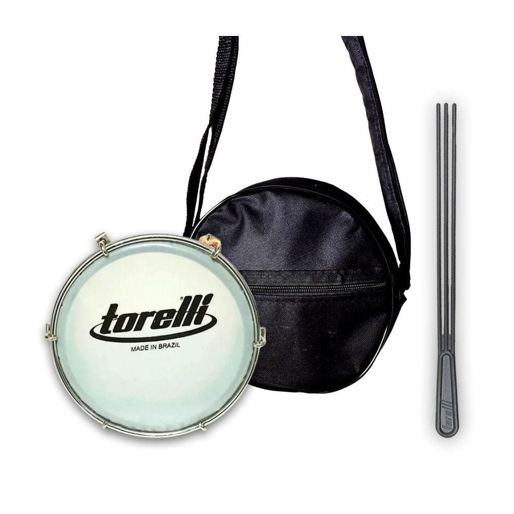 Kit Tamborim Pele Leitosa Torelli Bco, Bag e Baqueta Tripla