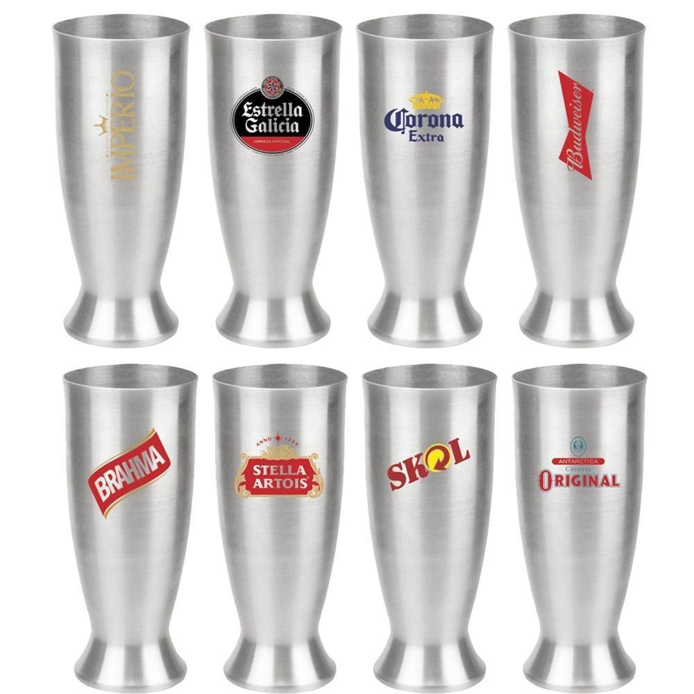 Kit 8 Copos Munich Chopp Alumínio 290Ml Tulipa Cerveja