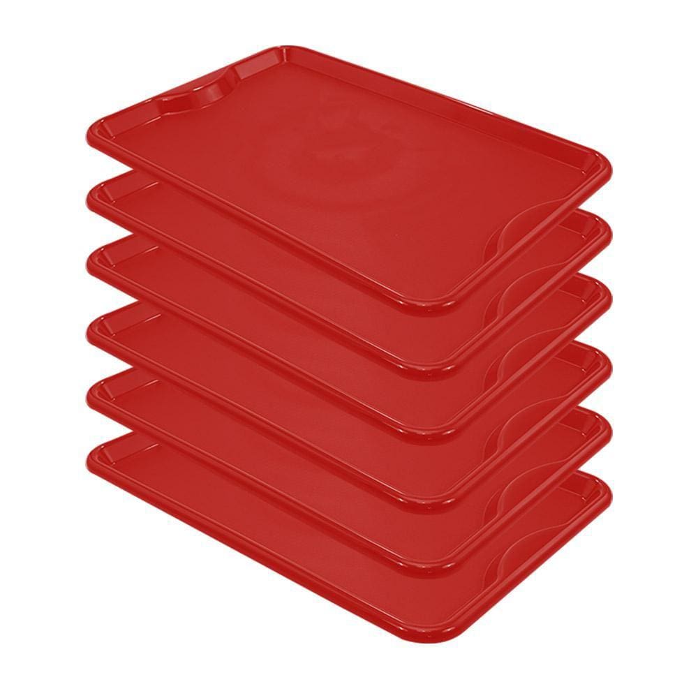 Conjunto 6 Bandejas Plásticas Self-Service Refeição 48 x 32,5 x 2 BR-100 Vermelha - Della Plast