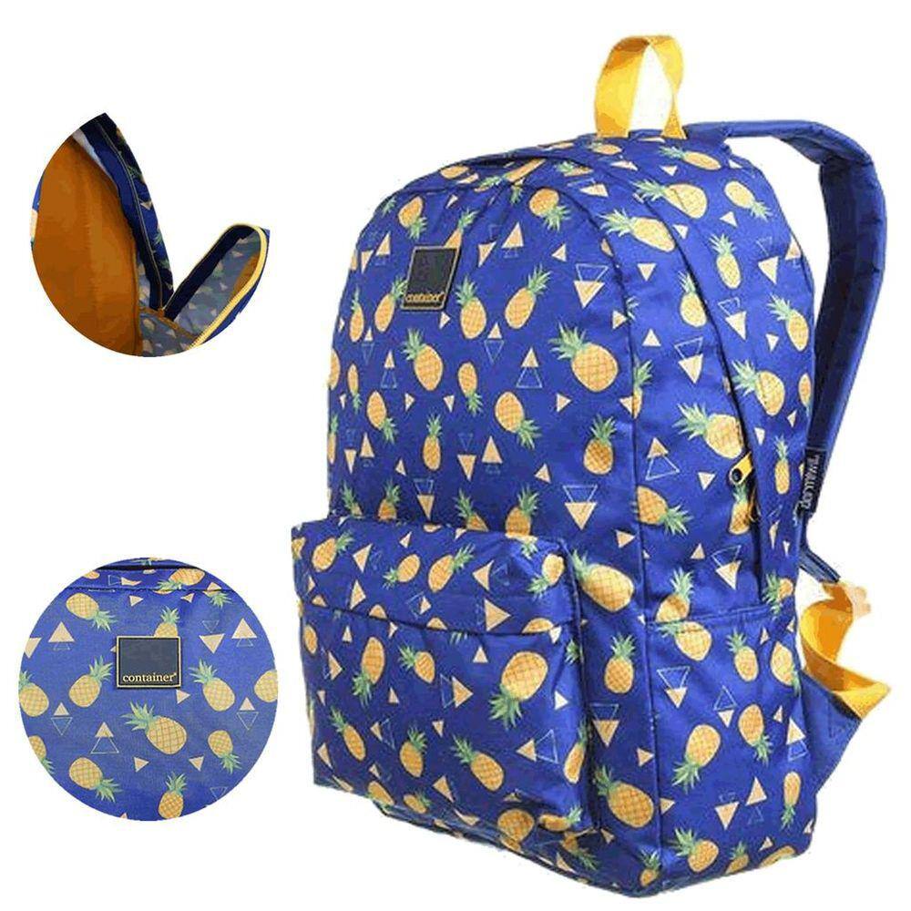 Mochila Escolar Feminina Container Azul Estampa Abacaxi