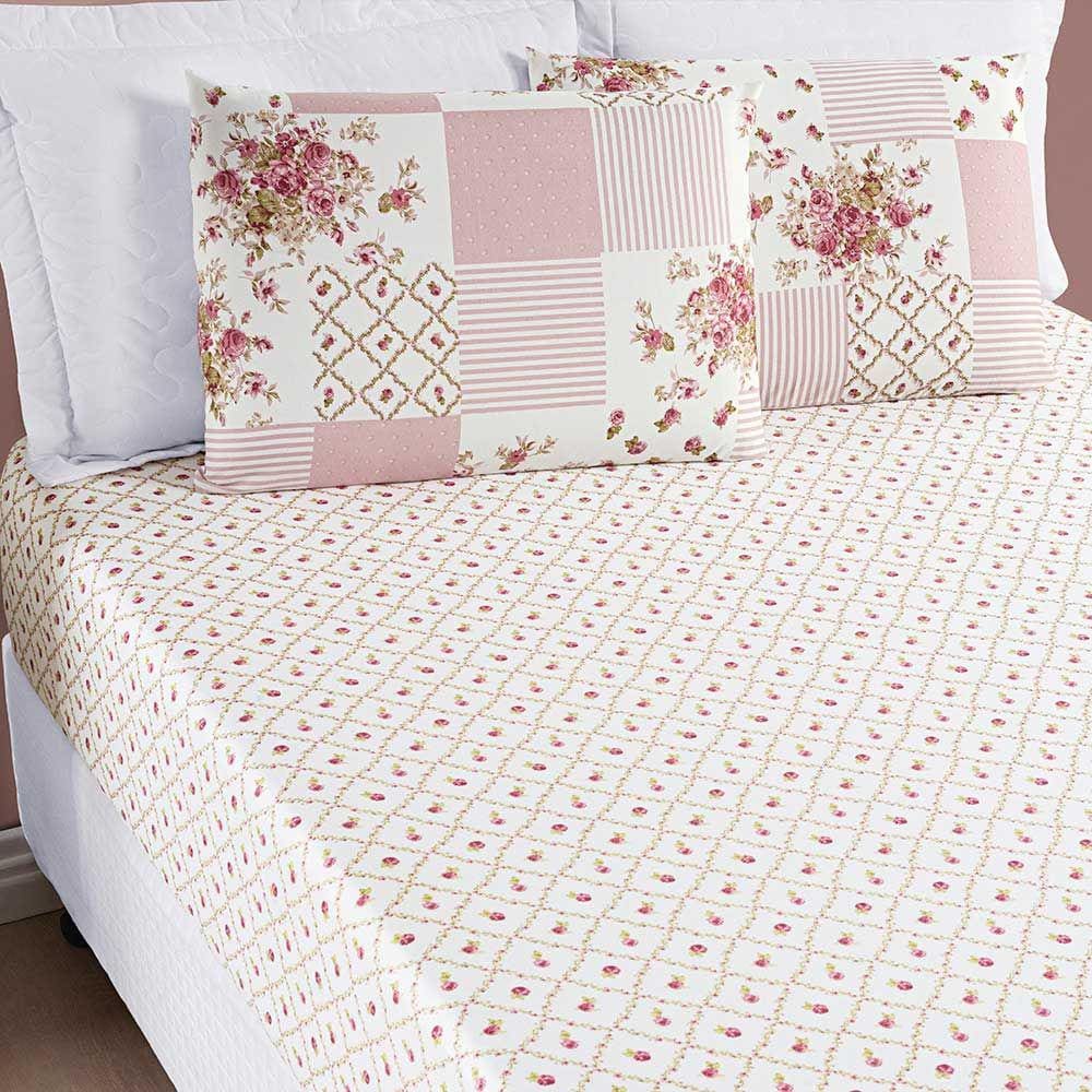 Jogo de Cama Lençol Dallas Solteiro Microfibra 2 Peças - Rosa Matura Patchwork
