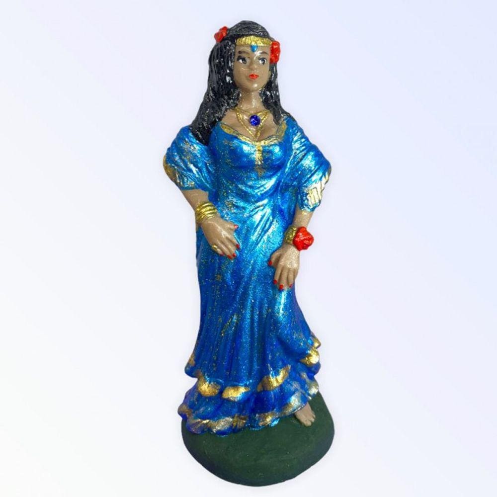 Imagem Cigana Azul Metalizado Escultura Resina 15 Cm