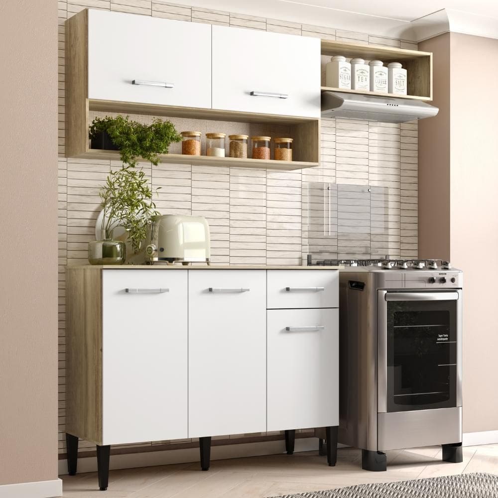 Armário Cozinha Compacta Arizona Tiny Carvalho/Branco Carraro