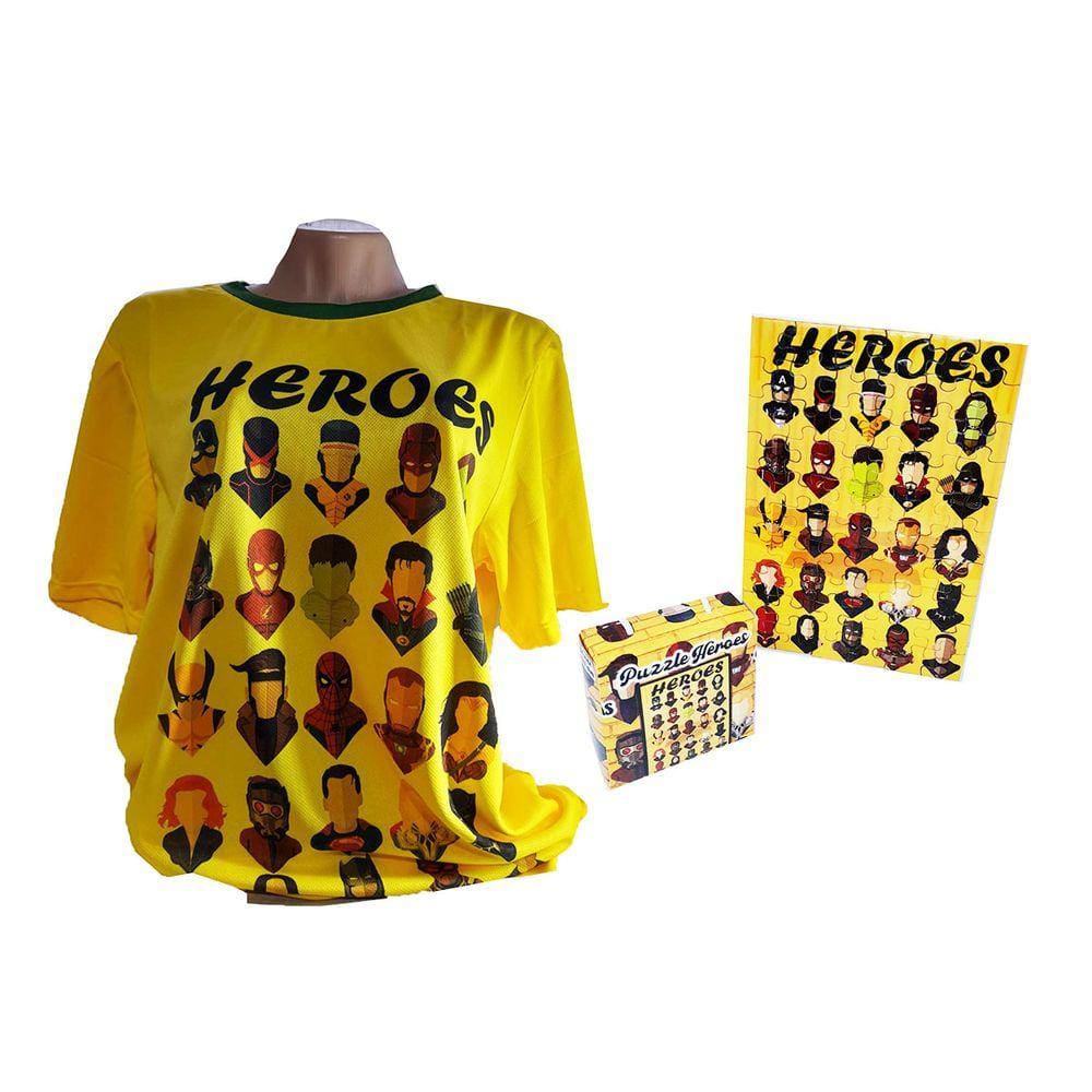 Quebra-cabeça Puzzle Heroes de 60 peças + Camisa Heroes Dry Fit