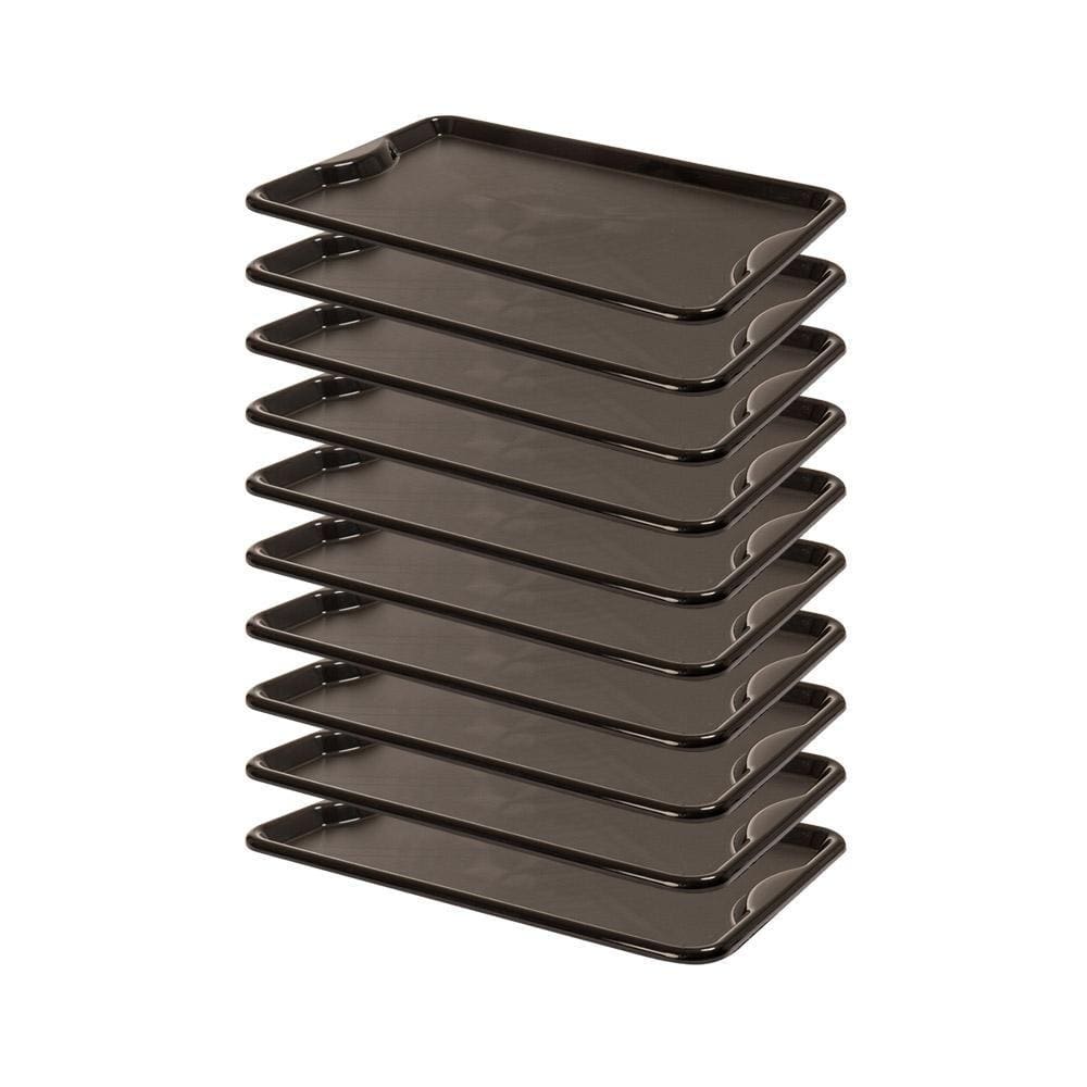 Conjunto 10 Bandejas Plásticas Self-Service Refeição 48 x 32,5 x 2 BR-100 Preta - Della Plast
