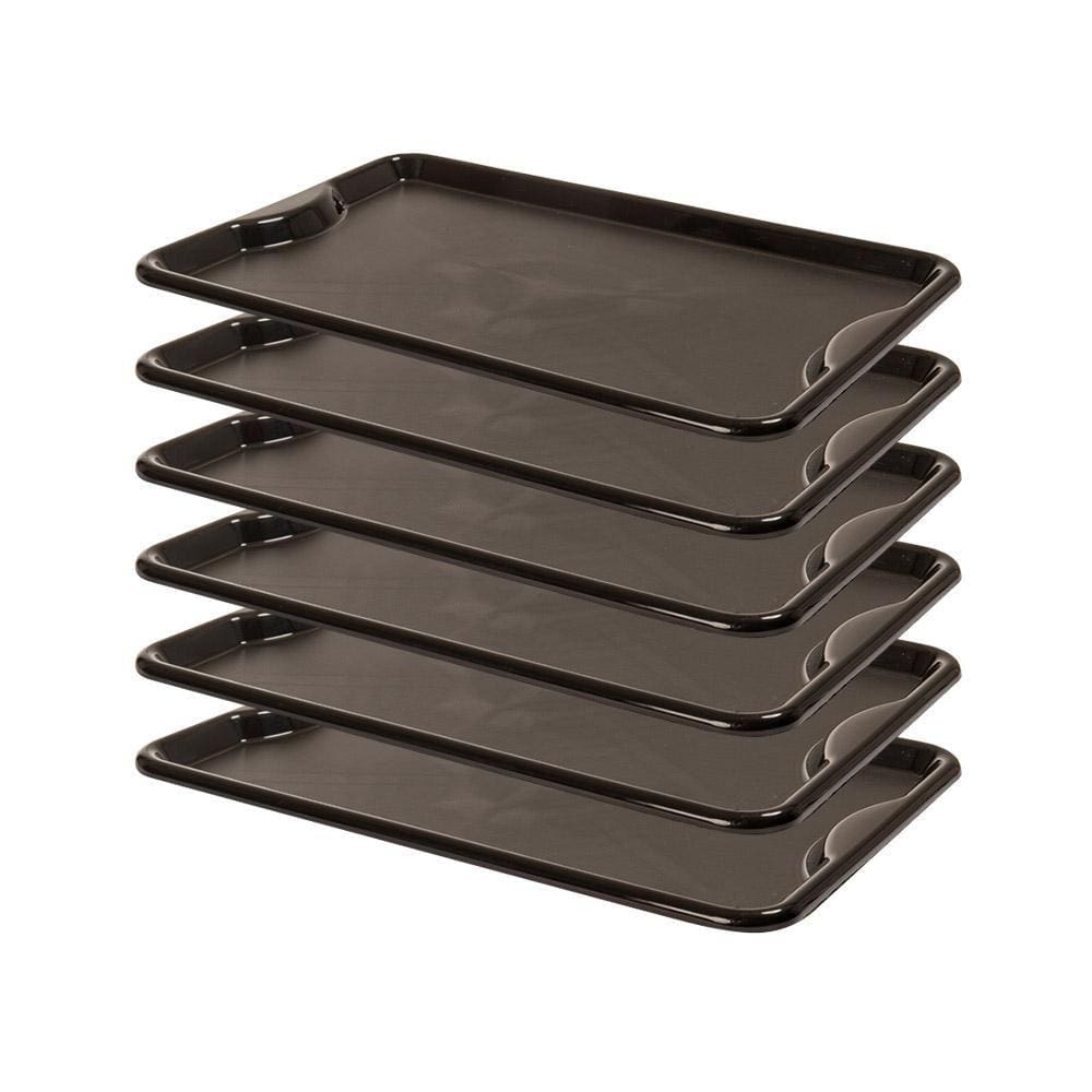 Conjunto 6 Bandejas Plásticas Self-Service Refeição 48 x 32,5 x 2 BR-100 Preta - Della Plast