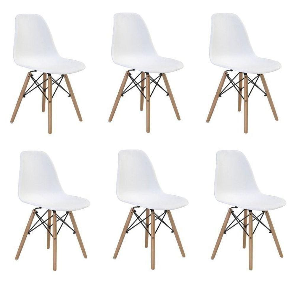 Conjunto 6 Cadeiras Eiffel PP Base Madeira Branco