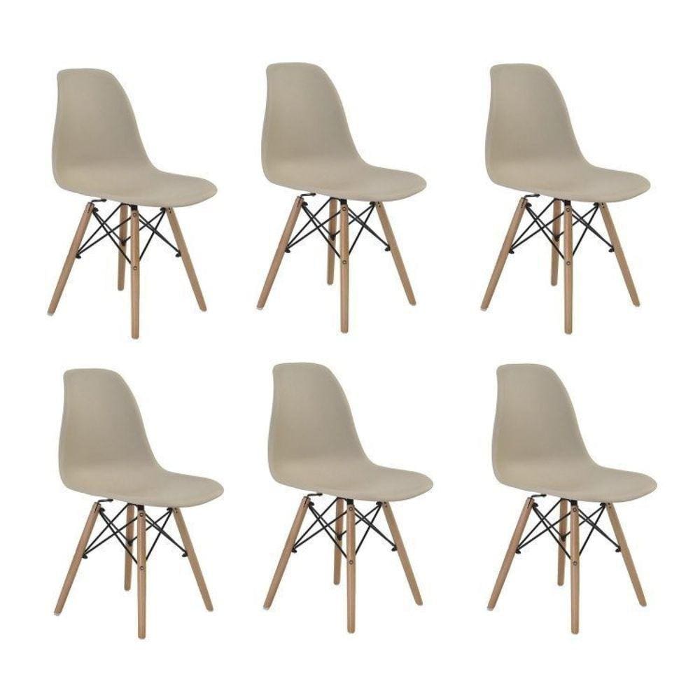 Conjunto 6 Cadeiras Eiffel PP Base Madeira Nude