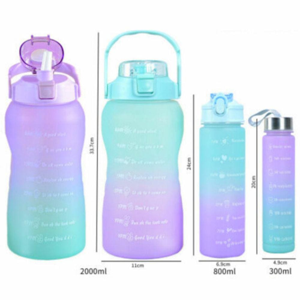 Kit 3 Garrafas De Água Com 2L / 800Ml / 300Ml Coloridas