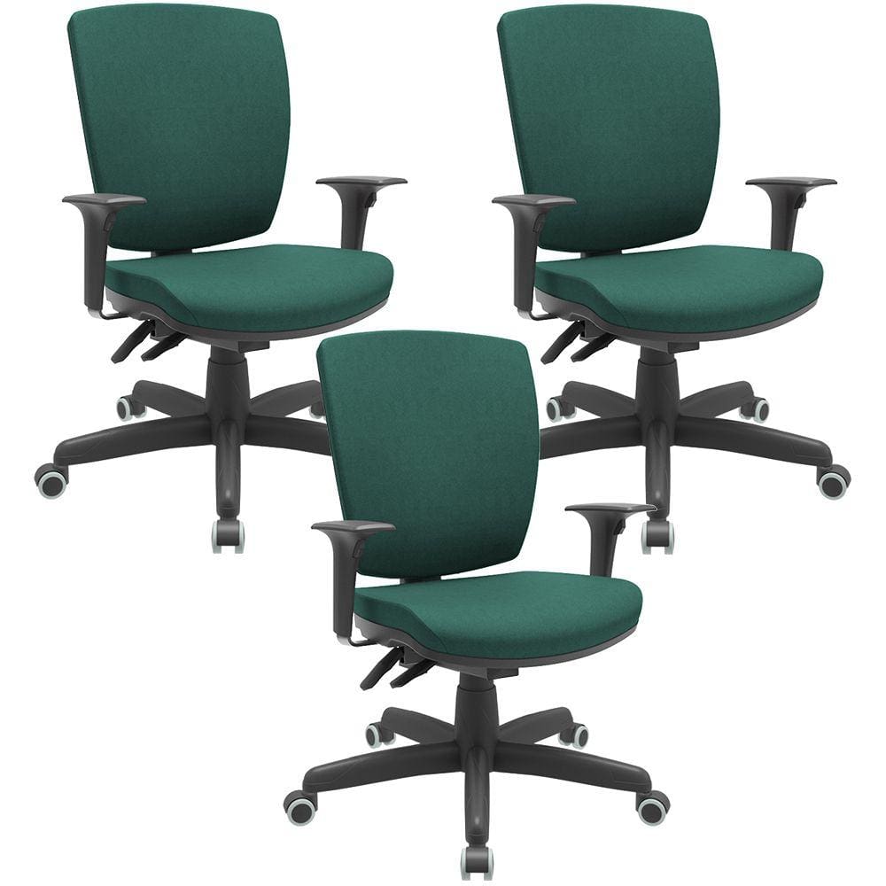 Kit 03 Cadeiras de Escritório Diretor Office Giratória Preto Alta Flexi P03 PoliésterVerde-Lyam