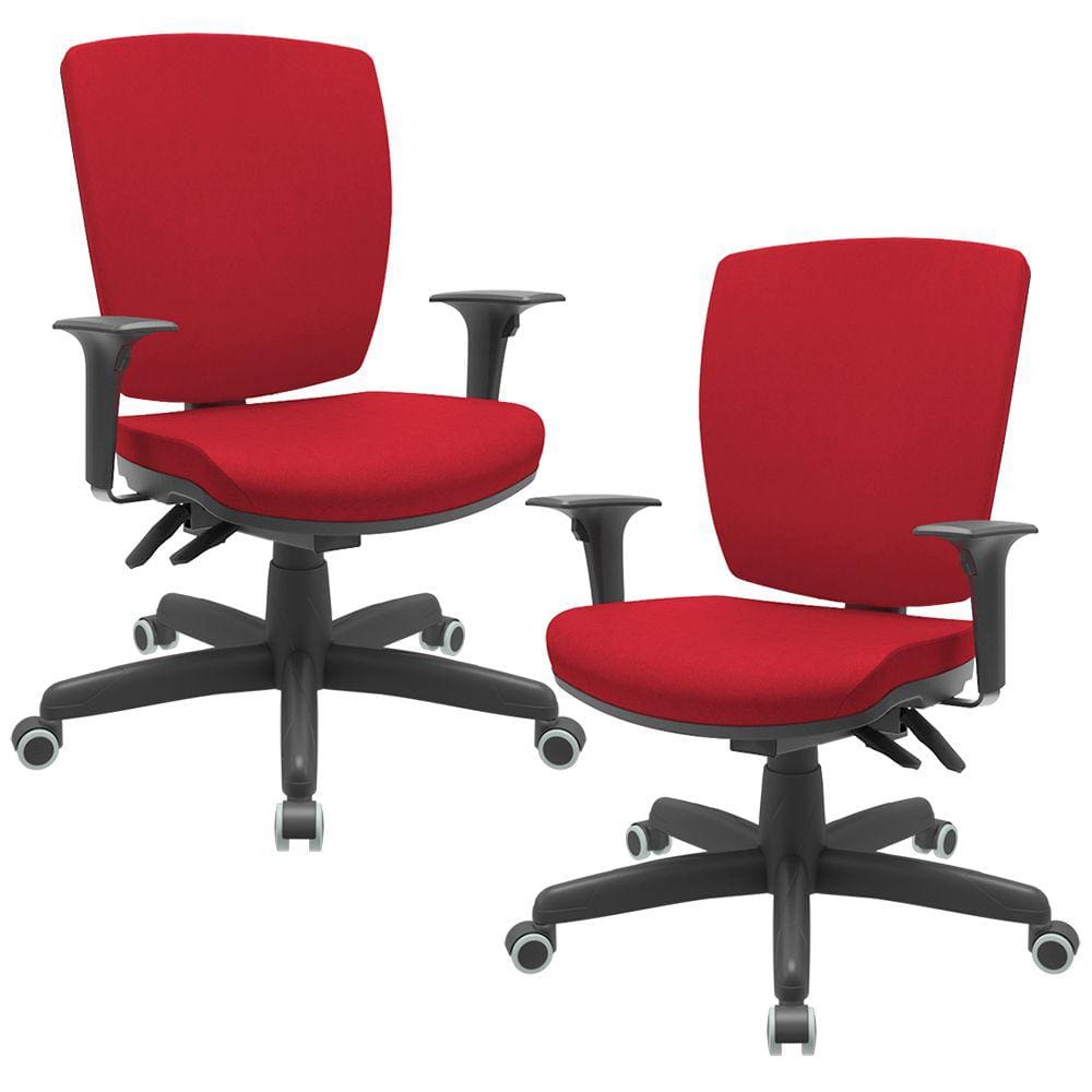 Kit 02 Cadeiras Escritório Diretor Office Giratória Preto Alta Flexi P03 Poliéster Vermelho-Lyam
