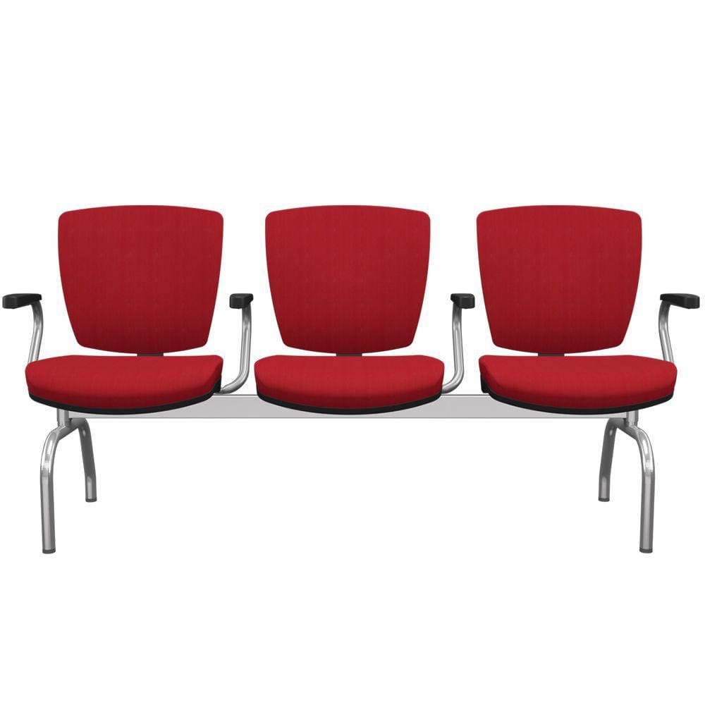 Cadeira Longarina 3 Lugares Aeroporto Recepção Cromado Baixa Flexi P03 PoliésterVermelho-Lyam