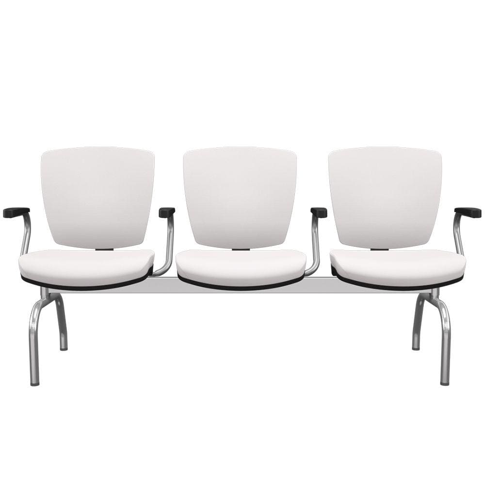 Cadeira Longarina 3 Lugares Aeroporto Recepção Cromado Baixa Flexi P03 Vinil Branco-Lyam