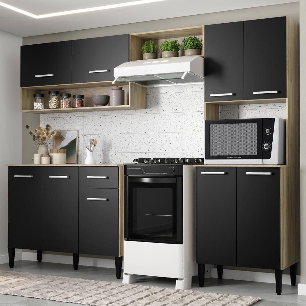 Armário Cozinha Compacta Arizona Essence Carvalho/Preto Carraro
