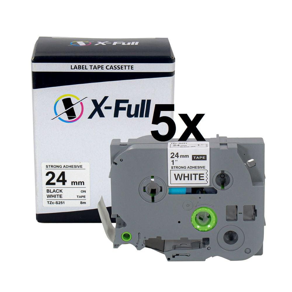 kit 5 Fitas Strong Compatível Brother Tze S251 Branca 24mm