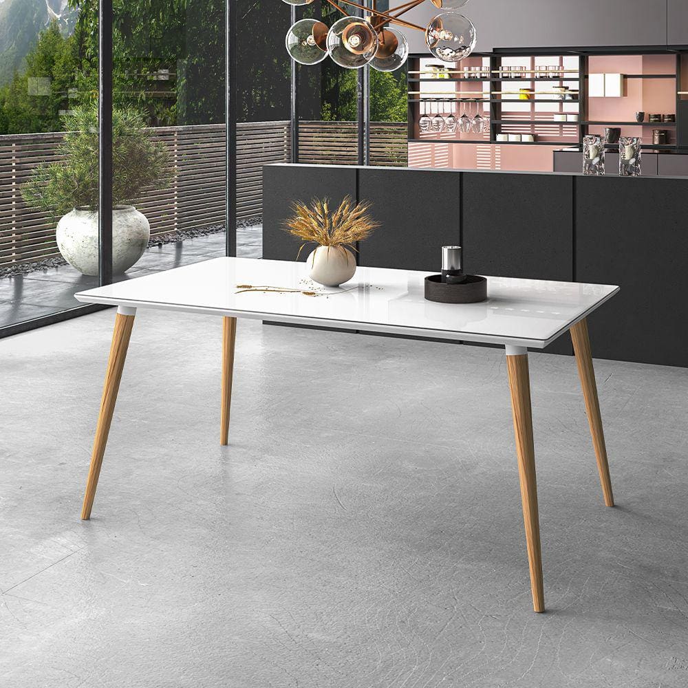 Mesa 160 cm Veneza Plus c/ Tampo Vidro Branco Casa D