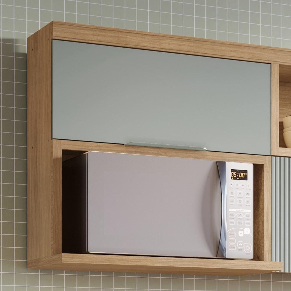 Armário Aéreo Marquesa Nesher MDF 1 Porta Basculante e 1 Nicho Para Microondas Nature Verde