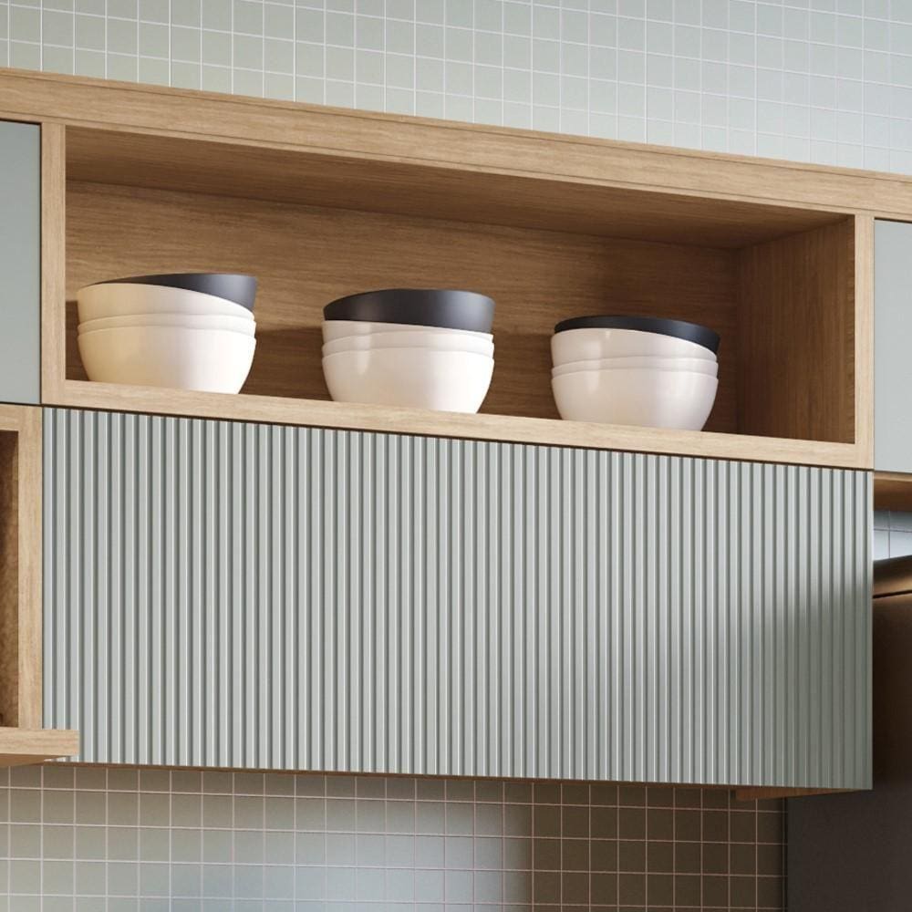 Armário Aéreo Marquesa Ripado Nesher MDF com 1 Porta Basculante e 1 Nicho Nature Verde