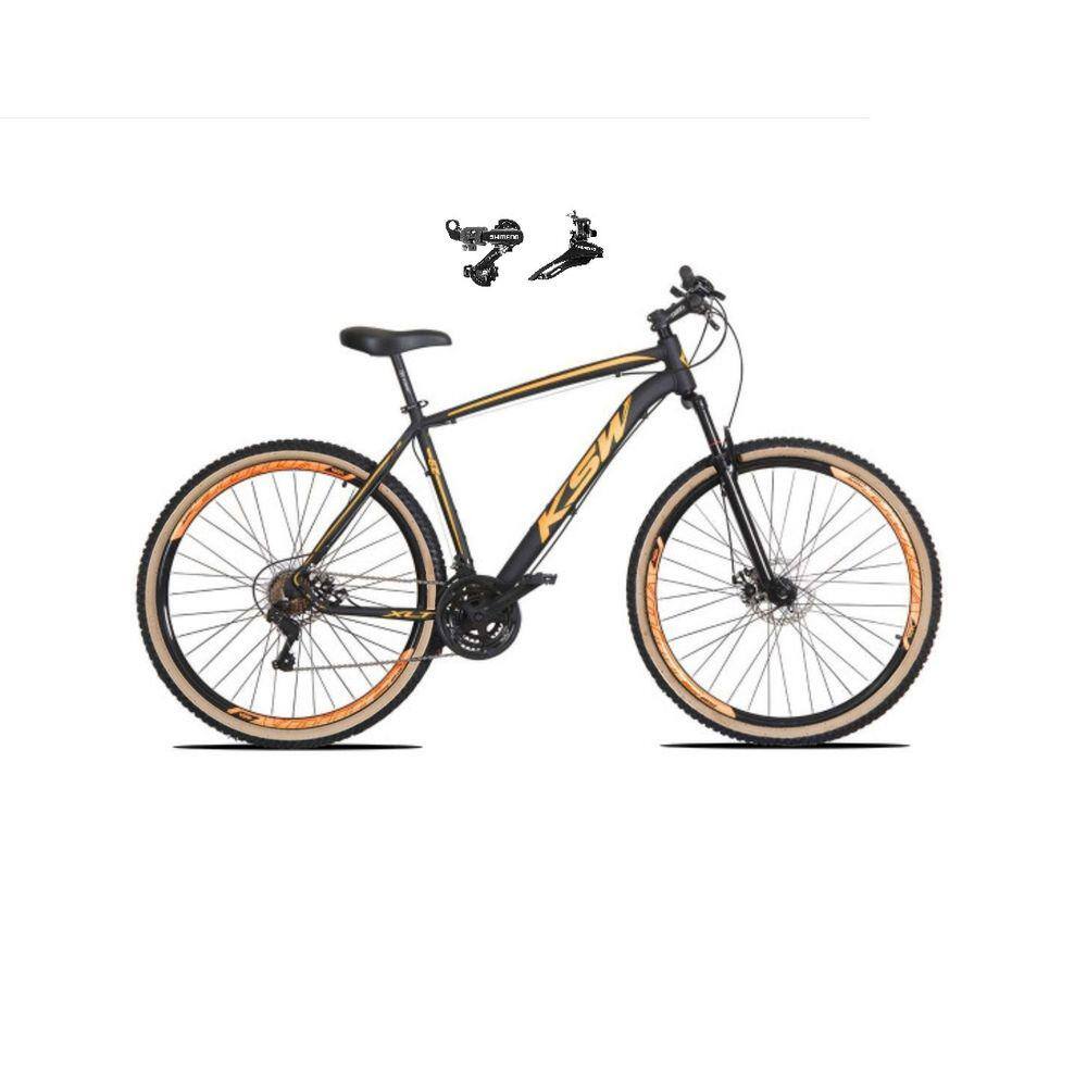 Bicicleta Aro 29 Ksw Xlt Alumínio 24v Câmbios Shimano Garfo Suspensão Pneu com Faixa Bege - Preto\\Laranja