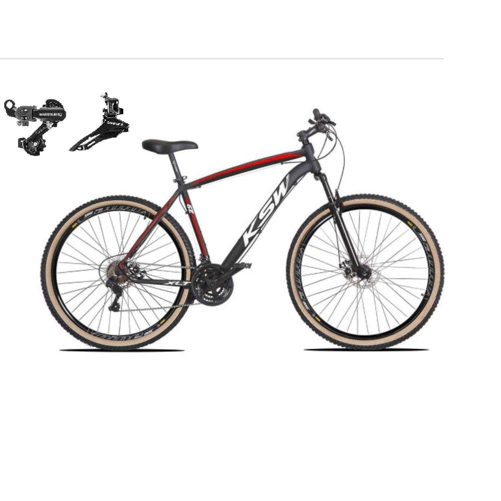 Bicicleta Aro 29 Ksw Xlt Alumínio 24v Câmbios Shimano Garfo Suspensão Pneu com Faixa Bege - Preto\\Vermelho\\Branco