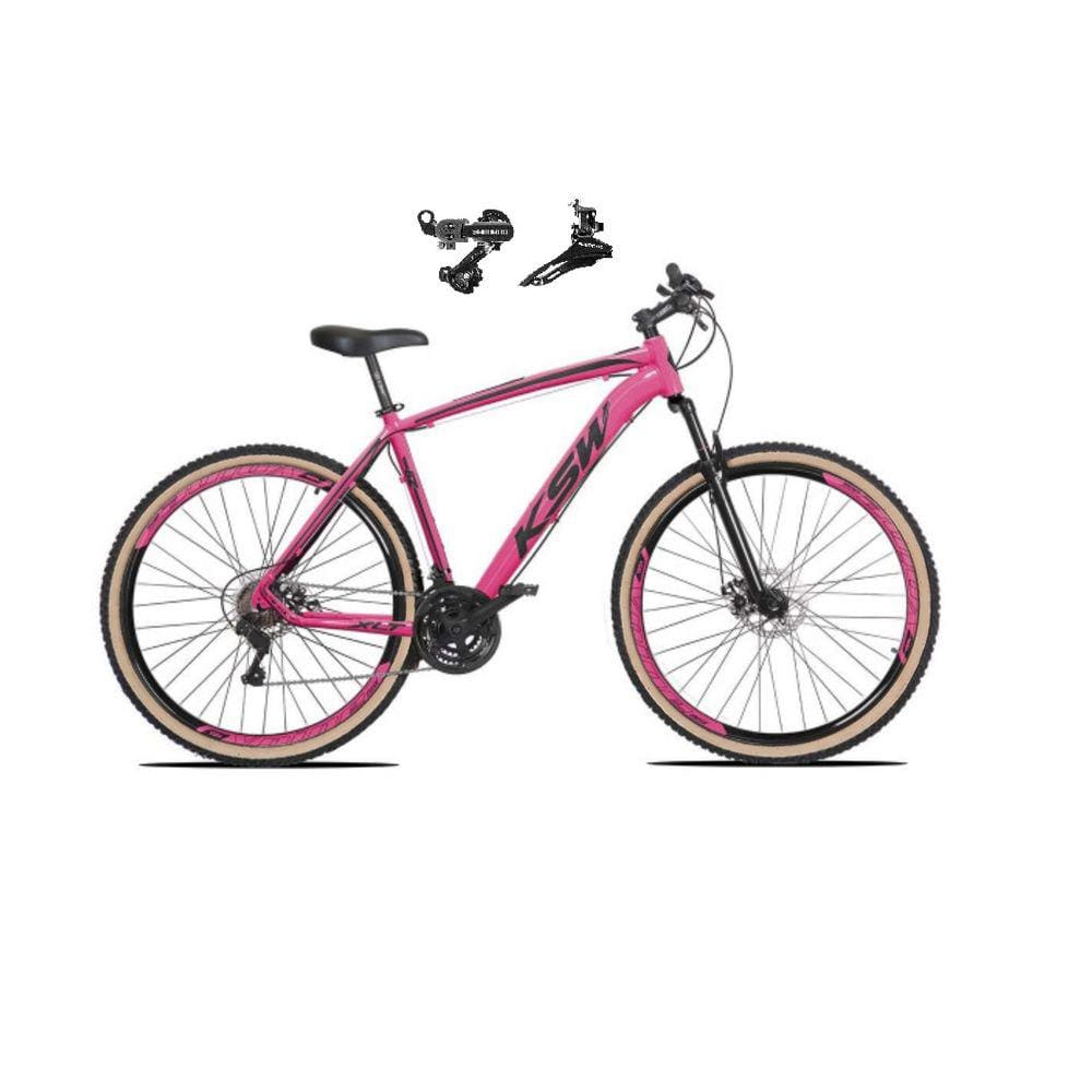 Bicicleta Aro 29 Ksw Xlt Alumínio 24v Câmbios Shimano Garfo Suspensão Pneu com Faixa Bege - Rosa