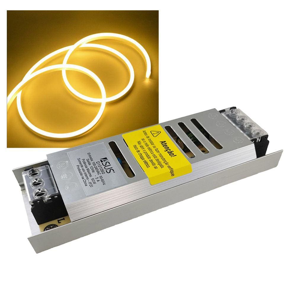 Fonte Chaveada Slim Driver 12V 5A Camera CFTV Perfil Fita de Led Circuito Interno Iluminaçao Lustre Segurança