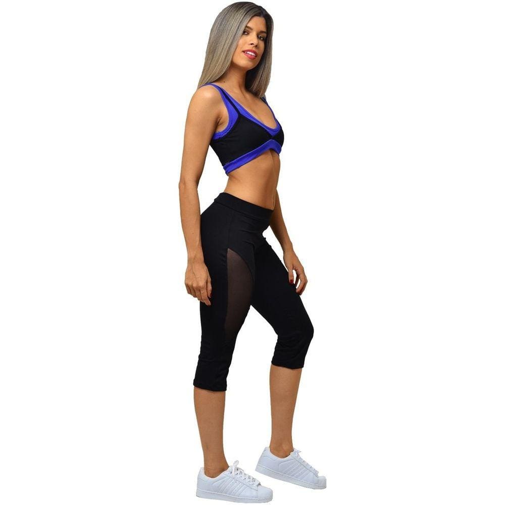 Top Fitness Feminino Nadador Preto com Alças Duplas Neon