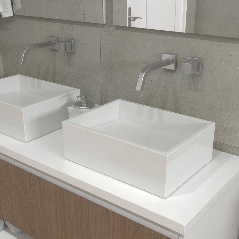Cuba Para Banheiro sem Apoio Para Torneira Fundo Oculto Quartzo Newstone Venturi Branco