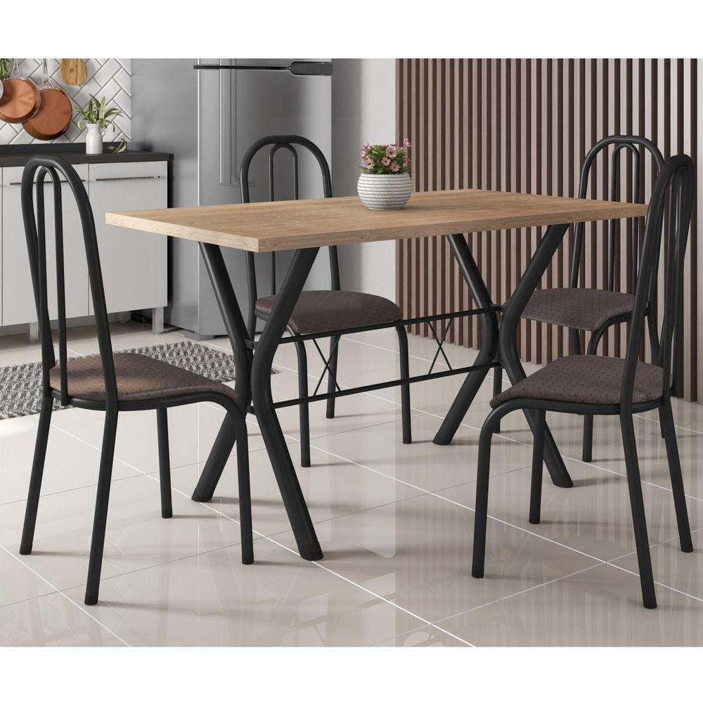 Conjunto Mesa de Jantar 136cm Miami com 4 Cadeiras Madri Preto Fosco/Cacau