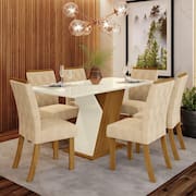 Conjunto Sala de Jantar Mesa 160cm Tampo MDF 6 Cadeiras Lupita Casa 812