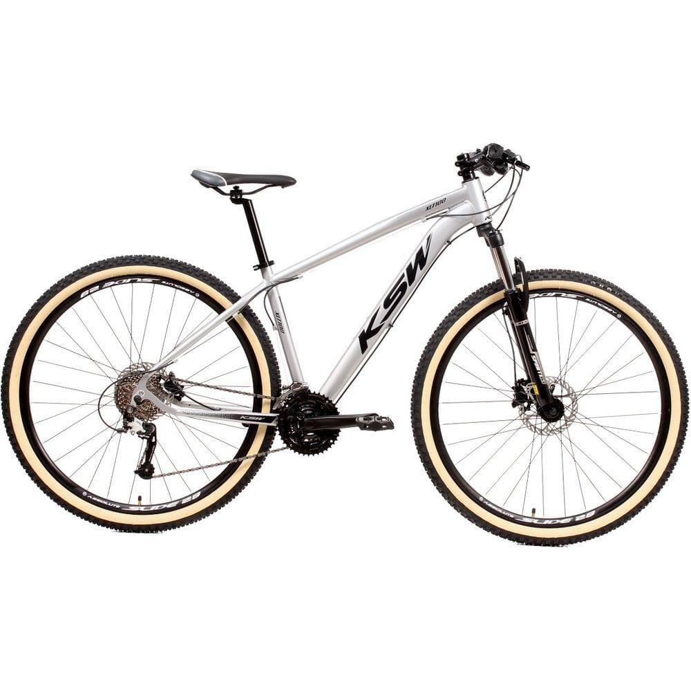Bicicleta Aro 29 Ksw Xlt 24v K7 Câmbios Shimano Freio Hidráulico Garfo com Trava Pneu Faixa Bege - Prata\\Preto