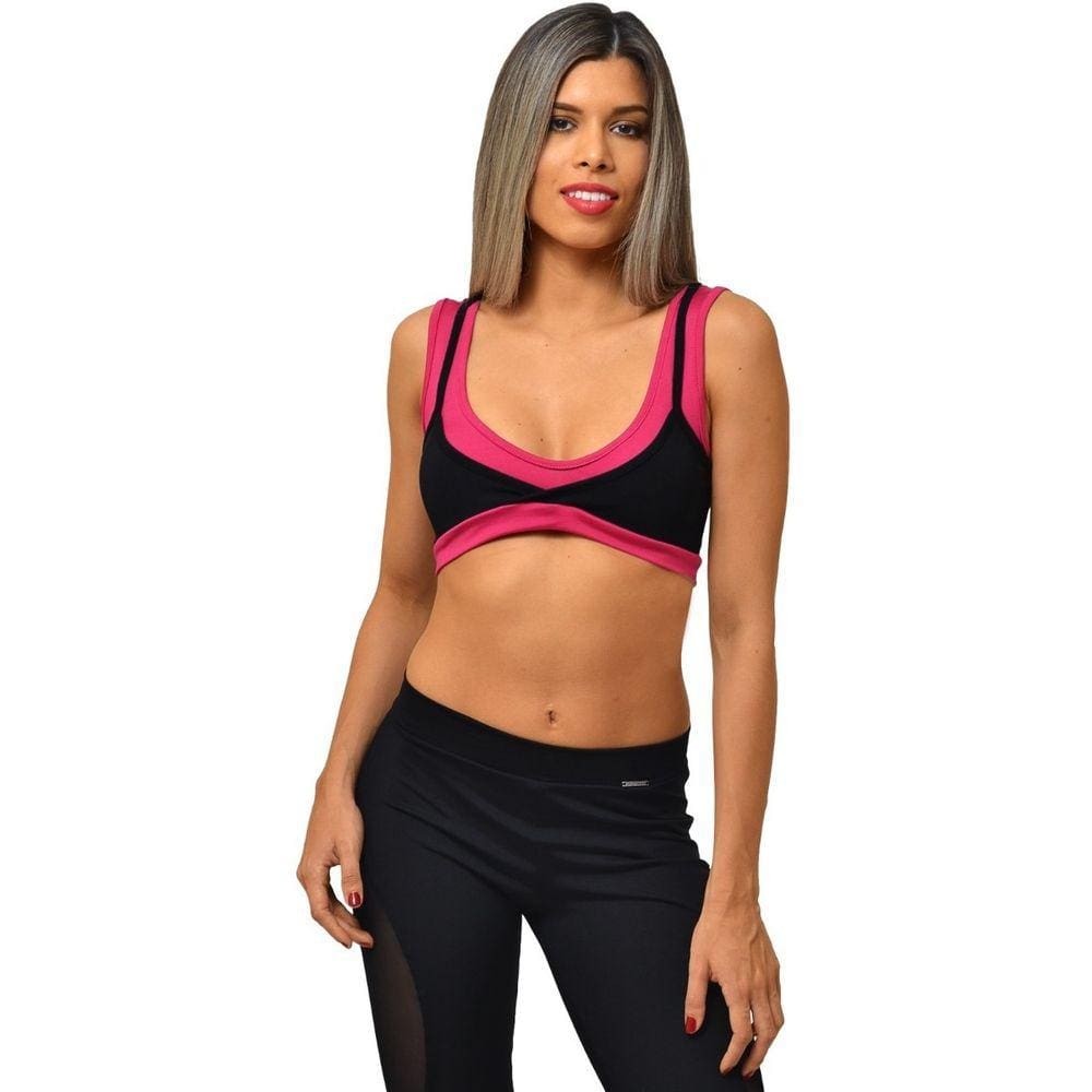 Top Fitness Feminino Nadador Preto com Alças Duplas Neon