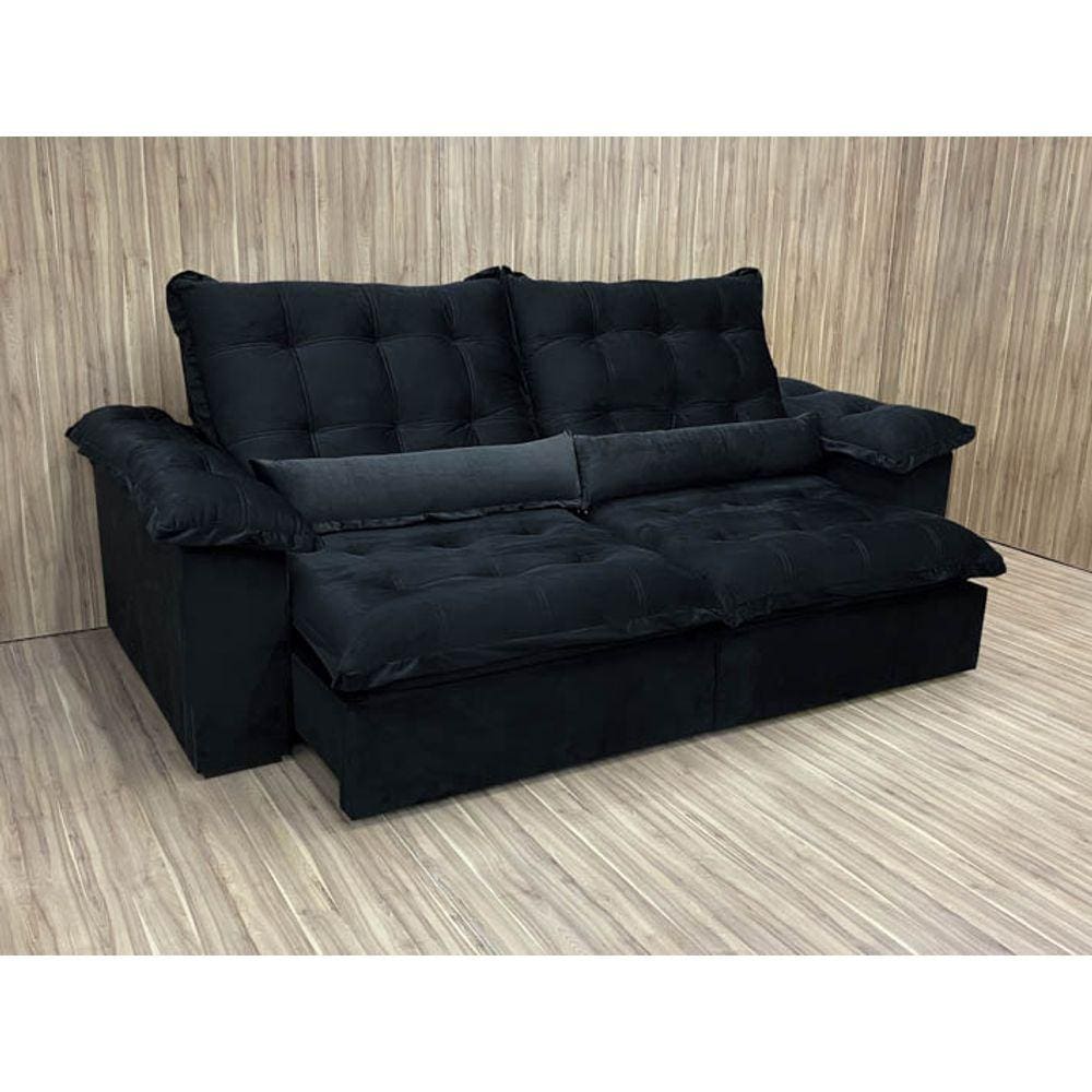 Sofá Retrátil Reclinável 2,50 m Preto 322 Florença Plus