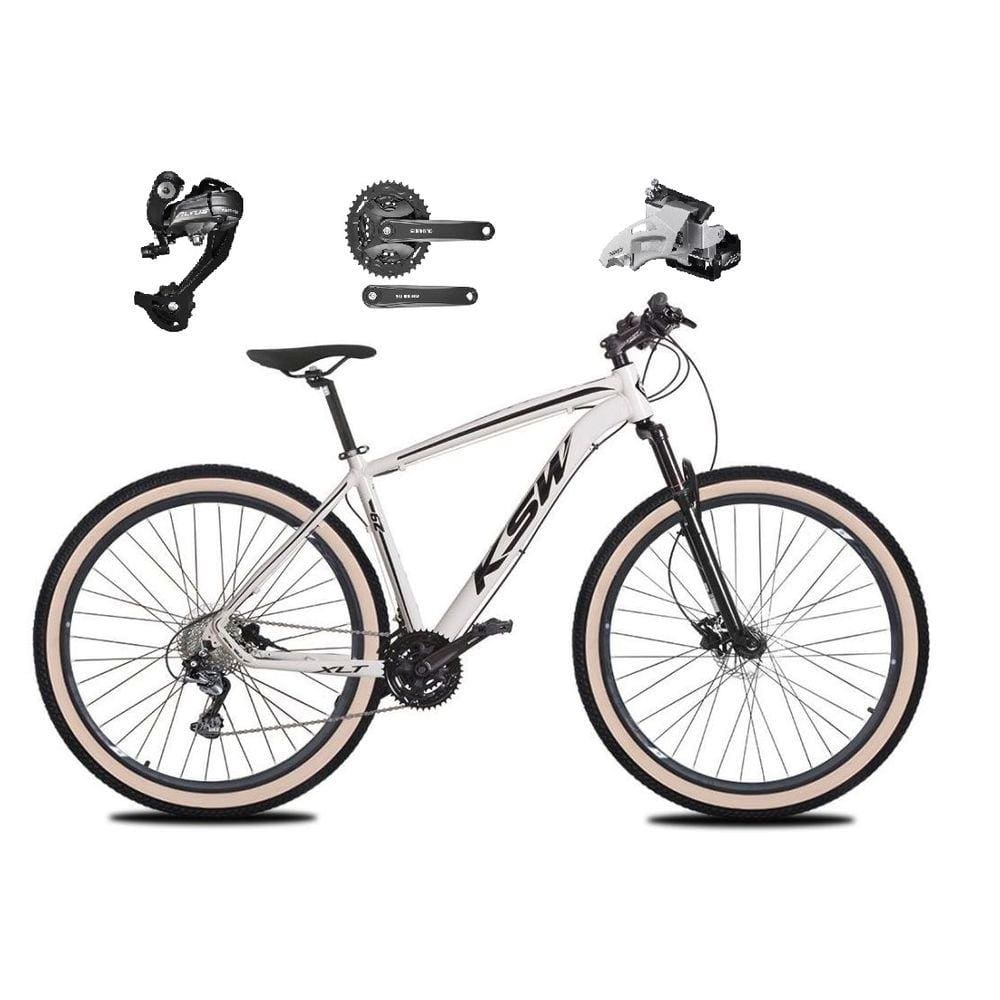 Bicicleta Aro 29 Ksw Xlt 27v Câmbios Shimano Altus Freios Hidráulicos Garfo Com Trava Pneu Bege - Branco