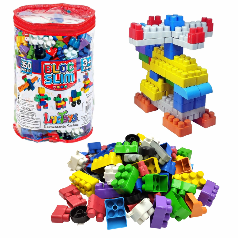 Blocos De Montar Bloc Slin 350 Peças Brinquedo Interativo Educativo Com Bolsa Peças Coloridas