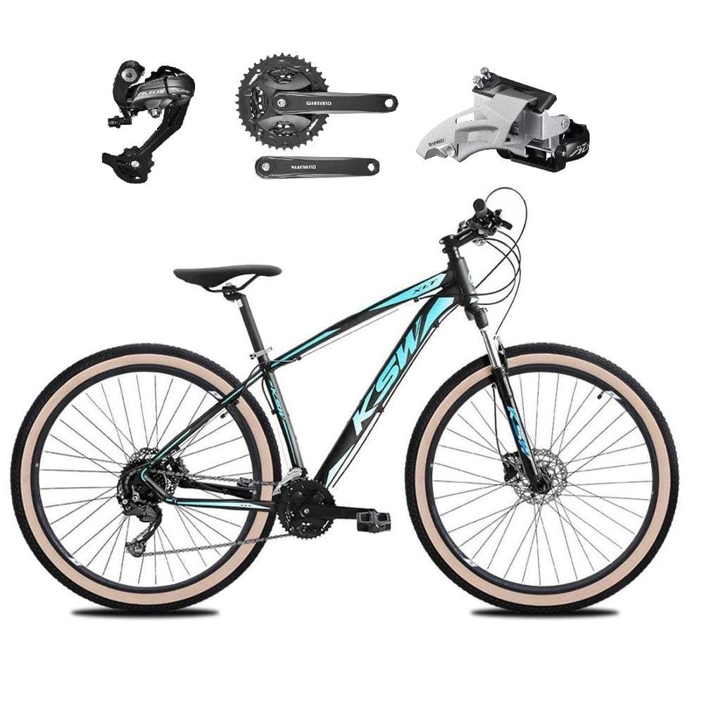 Bicicleta Aro 29 Ksw Xlt 27v Câmbios Shimano Altus Freios Hidráulicos Garfo Com Trava Pneu Bege - Preto\Azul