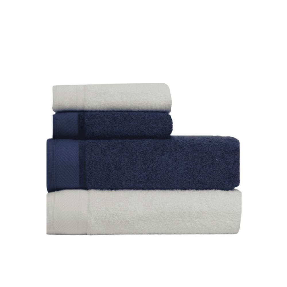 Jogo De Toalha Banhão 4 Peças Eleganz Azul E Branco